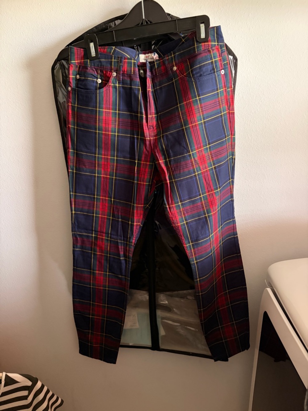 Vineyard Vines Women’s Plaid Tartan Slim Fit Pants - Navy and Red